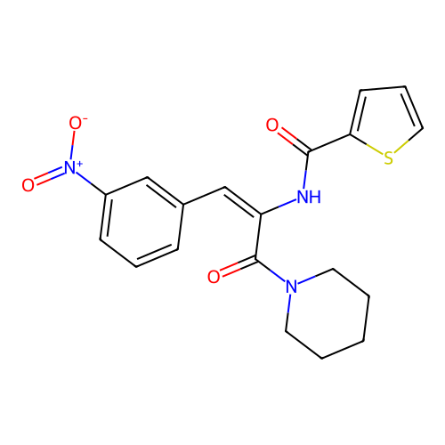 N-{1-[(3-nitrophenyl)methylene]-2-oxo-2-piperidylethyl}-2-thienylcarboxamide structure