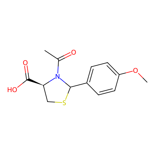 (4R)-3-acetyl-2-(4-methoxyphenyl)-1,3-thiazolidine-4-carboxylic acid structure