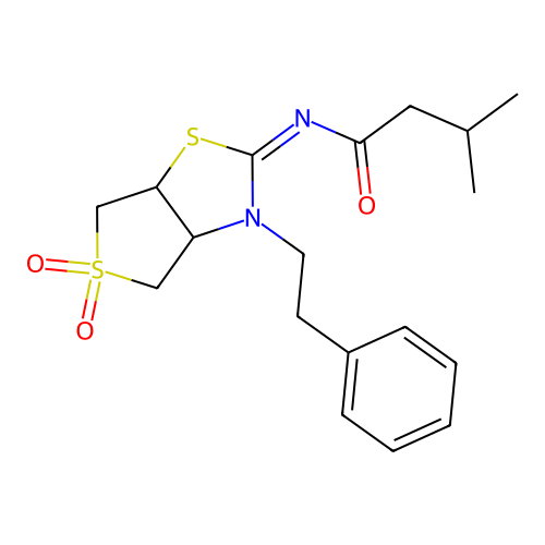 (Z)-N-(5,5-dioxido-3-phenethyltetrahydrothieno[3,4-d]thiazol-2(3H)-ylidene)-3-methylbutanamide structure