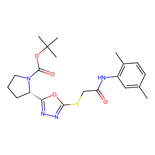 (S)-tert-butyl 2-(5-((2-((2,5-dimethylphenyl)amino)-2-oxoethyl)thio)-1,3,4-oxadiazol-2-yl)pyrrolidine-1-carboxylate structure
