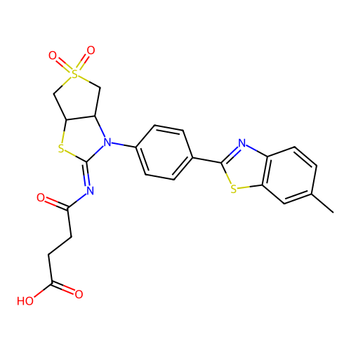 (Z)-4-((3-(4-(6-methylbenzo[d]thiazol-2-yl)phenyl)-5,5-dioxidotetrahydrothieno[3,4-d]thiazol-2(3H)-ylidene)amino)-4-oxobutanoic acid structure