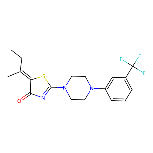 (5Z)-5-butan-2-ylidene-2-[4-[3-(trifluoromethyl)phenyl]piperazin-1-yl]-1,3-thiazol-4-one structure