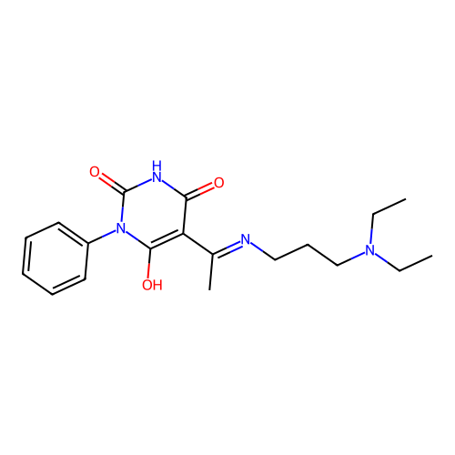 (5E)-5-[1-[3-(diethylamino)propylamino]ethylidene]-1-phenyl-1,3-diazinane-2,4,6-trione structure