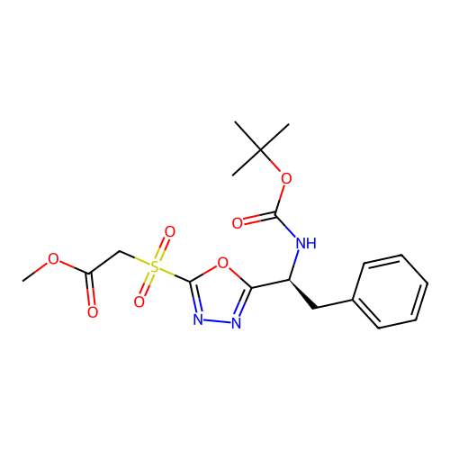 methyl 2-[[5-[(1S)-1-[(2-methylpropan-2-yl)oxycarbonylamino]-2-phenylethyl]-1,3,4-oxadiazol-2-yl]sulfonyl]acetate structure