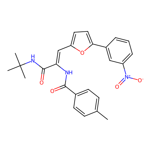 N-{(Z)-1-tert-Butylcarbamoyl-2-[5-(3-nitro-phenyl)-furan-2-yl]-vinyl}-4-methyl-benzamide structure