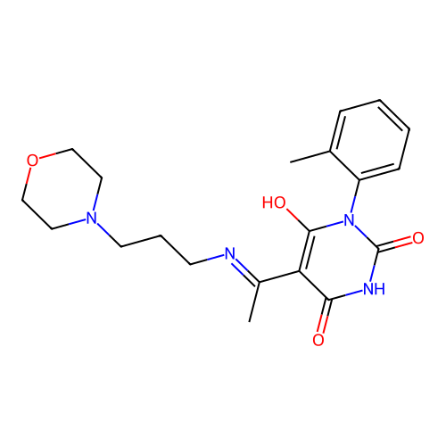 (5E)-1-(2-methylphenyl)-5-[1-(3-morpholin-4-ylpropylamino)ethylidene]-1,3-diazinane-2,4,6-trione structure
