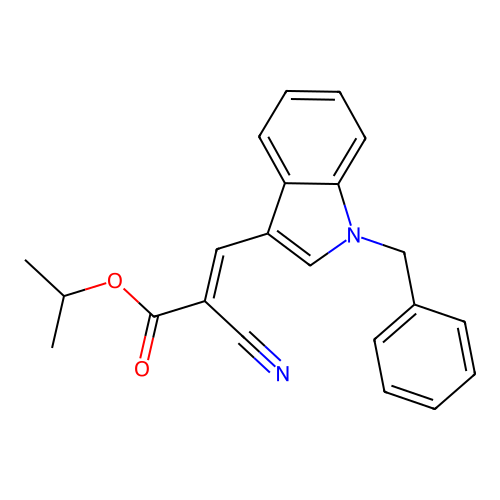 methylethyl (2E)-2-cyano-3-[1-benzylindol-3-yl]prop-2-enoate structure