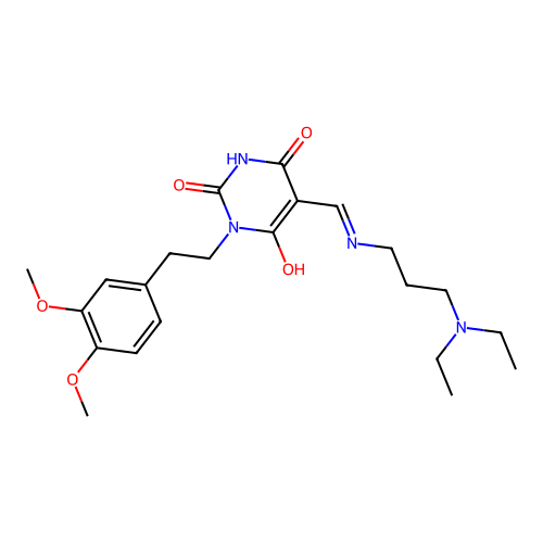 (5E)-5-[[3-(diethylamino)propylamino]methylidene]-1-[2-(3,4-dimethoxyphenyl)ethyl]-1,3-diazinane-2,4,6-trione structure