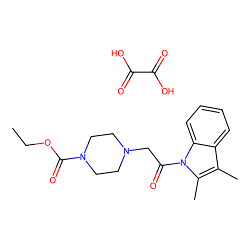 ethyl 4-(2-(2,3-dimethyl-1H-indol-1-yl)-2-oxoethyl)piperazine-1-carboxylate oxalate structure