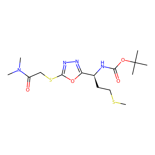 (S)-tert-butyl (1-(5-((2-(dimethylamino)-2-oxoethyl)thio)-1,3,4-oxadiazol-2-yl)-3-(methylthio)propyl)carbamate structure