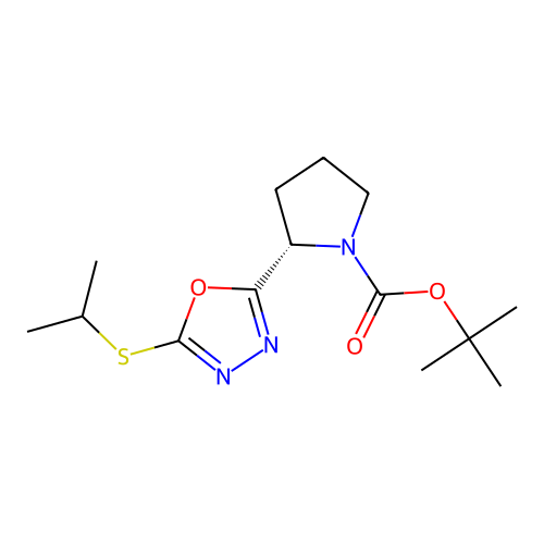 (S)-tert-butyl 2-(5-(isopropylthio)-1,3,4-oxadiazol-2-yl)pyrrolidine-1-carboxylate structure