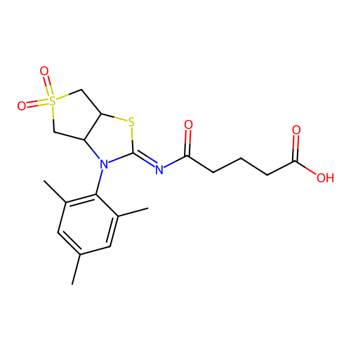 (Z)-5-((3-mesityl-5,5-dioxidotetrahydrothieno[3,4-d]thiazol-2(3H)-ylidene)amino)-5-oxopentanoic acid structure