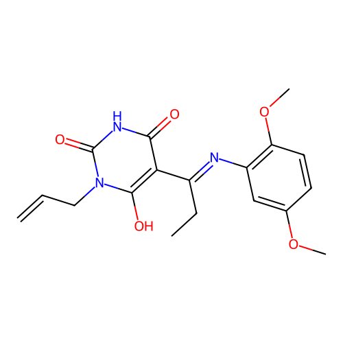 (5E)-5-[1-(2,5-dimethoxyanilino)propylidene]-1-prop-2-enyl-1,3-diazinane-2,4,6-trione structure