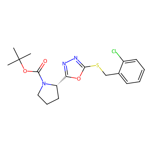 (S)-tert-butyl 2-(5-((2-chlorobenzyl)thio)-1,3,4-oxadiazol-2-yl)pyrrolidine-1-carboxylate structure