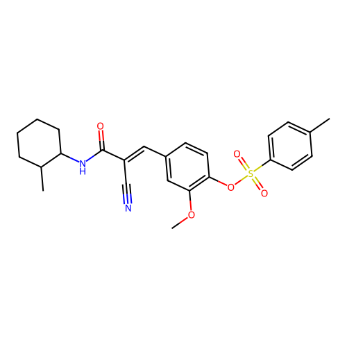 [4-[(E)-2-cyano-3-[(2-methylcyclohexyl)amino]-3-oxoprop-1-enyl]-2-methoxyphenyl] 4-methylbenzenesulfonate structure
