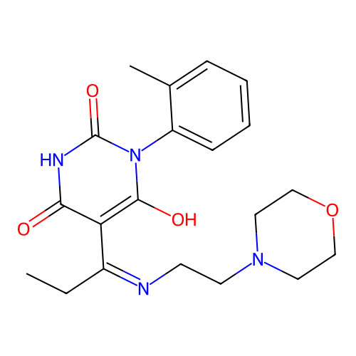 (5E)-1-(2-methylphenyl)-5-[1-(2-morpholin-4-ylethylamino)propylidene]-1,3-diazinane-2,4,6-trione structure