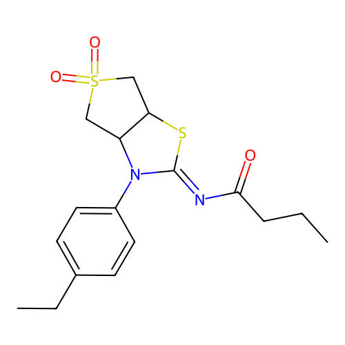 N-[3-(4-ethylphenyl)-5,5-dioxo-3a,4,6,6a-tetrahydrothieno[3,4-d][1,3]thiazol-2-ylidene]butanamide structure