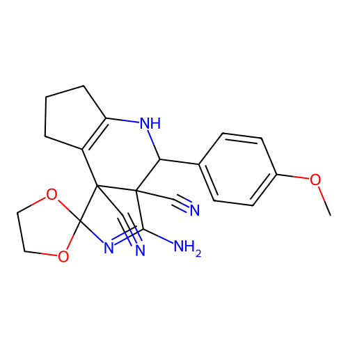 3-amino-4-(4-methoxyphenyl)-4,5,6,7,8,8b-hexahydro-3aH-spiro[cyclopenta[b]pyrrolo[3,4-d]pyridine-1,2'-[1,3]dioxolane]-3a,8b-dicarbonitrile structure
