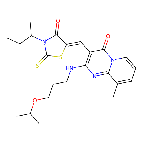 (5Z)-3-butan-2-yl-5-[[9-methyl-4-oxo-2-(3-propan-2-yloxypropylamino)pyrido[1,2-a]pyrimidin-3-yl]methylidene]-2-sulfanylidene-1,3-thiazolidin-4-one structure
