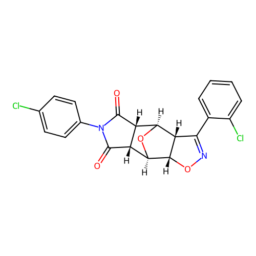 (3aS,4R,4aS,7aR,8R,8aS)-3-(2-chlorophenyl)-6-(4-chlorophenyl)-4,4a,8,8a-tetrahydro-3aH-4,8-epoxyisoxazolo[4,5-f]isoindole-5,7(6H,7aH)-dione structure
