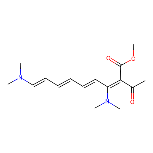 methyl (2E,4E,6E,8E)-2-acetyl-3,9-bis(dimethylamino)nona-2,4,6,8-tetraenoate structure