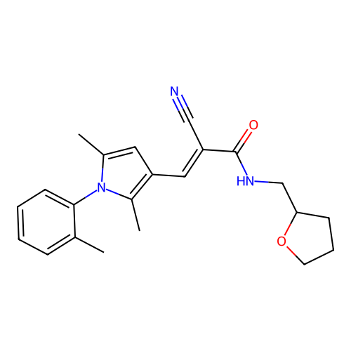 (E)-2-cyano-3-[2,5-dimethyl-1-(2-methylphenyl)pyrrol-3-yl]-N-(oxolan-2-ylmethyl)prop-2-enamide structure