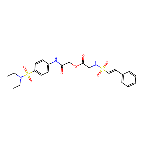 [2-[4-(diethylsulfamoyl)anilino]-2-oxoethyl] 2-[[(E)-2-phenylethenyl]sulfonylamino]acetate structure