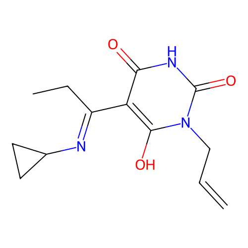 1-Allyl-5-[1-cyclopropylamino-prop-(E)-ylidene]-pyrimidine-2,4,6-trione structure
