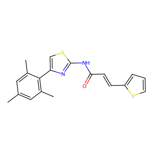 (E)-N-(4-mesitylthiazol-2-yl)-3-(thiophen-2-yl)acrylamide structure