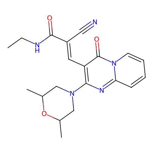 (2E)-2-cyano-3-[2-(2,6-dimethylmorpholin-4-yl)-4-oxo-4H-pyrido[1,2-a]pyrimidin-3-yl]-N-ethylprop-2-enamide structure