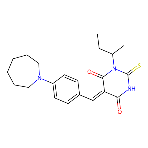 (5Z)-5-[[4-(azepan-1-yl)phenyl]methylidene]-1-butan-2-yl-2-sulfanylidene-1,3-diazinane-4,6-dione structure