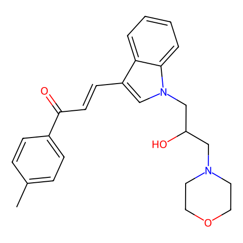 (2E)-3-{1-[2-hydroxy-3-(morpholin-4-yl)propyl]-1H-indol-3-yl}-1-(4-methylphenyl)prop-2-en-1-one structure
