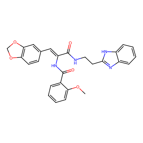 (Z)-N-(3-((2-(1H-benzo[d]imidazol-2-yl)ethyl)amino)-1-(benzo[d][1,3]dioxol-5-yl)-3-oxoprop-1-en-2-yl)-2-methoxybenzamide structure
