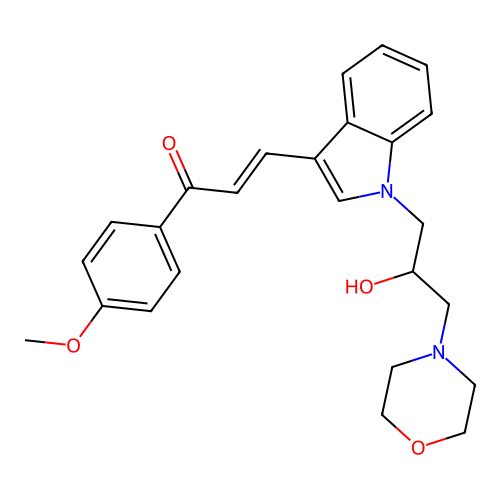 (E)-3-[1-(2-hydroxy-3-morpholin-4-ylpropyl)indol-3-yl]-1-(4-methoxyphenyl)prop-2-en-1-one structure