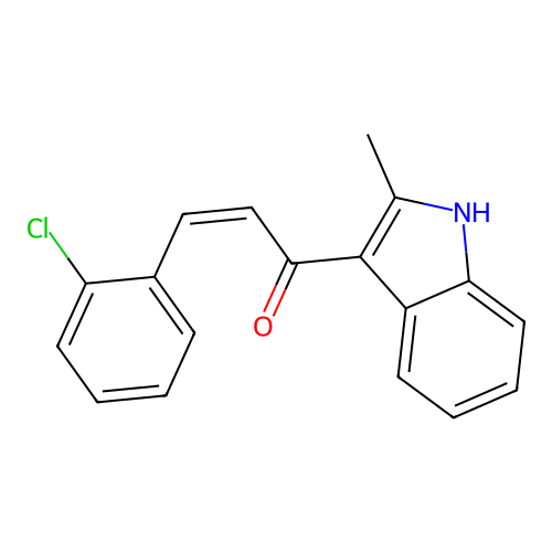 (Z)-3-(2-chlorophenyl)-1-(2-methyl-1H-indol-3-yl)prop-2-en-1-one structure