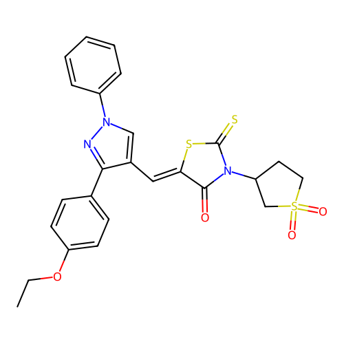 (5Z)-3-(1,1-dioxothiolan-3-yl)-5-[[3-(4-ethoxyphenyl)-1-phenylpyrazol-4-yl]methylidene]-2-sulfanylidene-1,3-thiazolidin-4-one structure