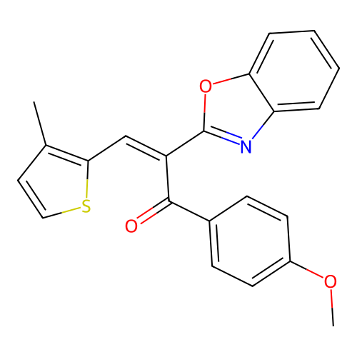 (2Z)-2-(1,3-benzoxazol-2-yl)-1-(4-methoxyphenyl)-3-(3-methylthiophen-2-yl)prop-2-en-1-one structure