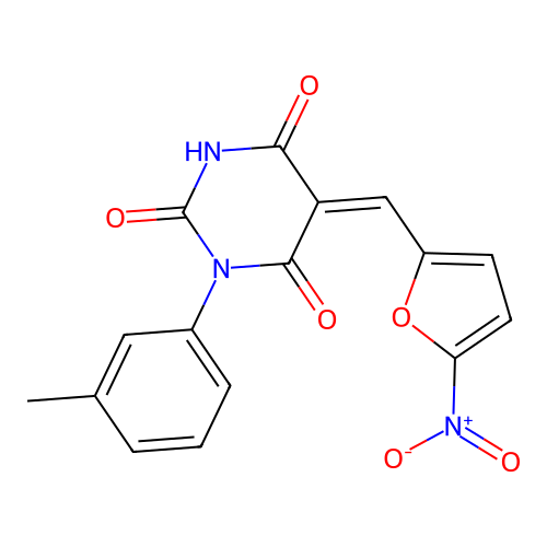 5-[1-(5-Nitro-furan-2-yl)-meth-(Z)-ylidene]-1-m-tolyl-pyrimidine-2,4,6-trione structure