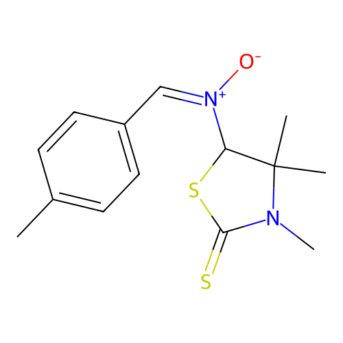 (E)-3,4,4-trimethyl-N-(4-methylbenzylidene)-2-thioxothiazolidin-5-amine oxide structure