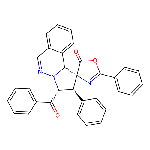(1'R,2'S,3'R)-3'-benzoyl-2,2'-diphenyl-3',10b'-dihydro-2'H,5H-spiro[oxazole-4,1'-pyrrolo[2,1-a]phthalazin]-5-one structure