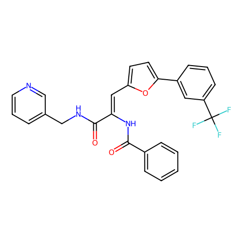 N-(1-{[(3-pyridinylmethyl)amino]carbonyl}-2-{5-[3-(trifluoromethyl)phenyl]-2-furyl}vinyl)benzamide structure
