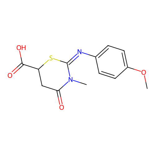 2-(4-Methoxy-phenylimino)-3-methyl-4-oxo-[1,3]thiazinane-6-carboxylic acid structure