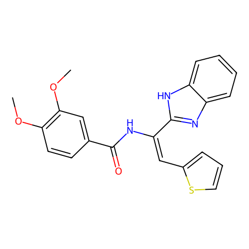 N-[(E)-1-(1H-benzimidazol-2-yl)-2-thiophen-2-ylethenyl]-3,4-dimethoxybenzamide structure