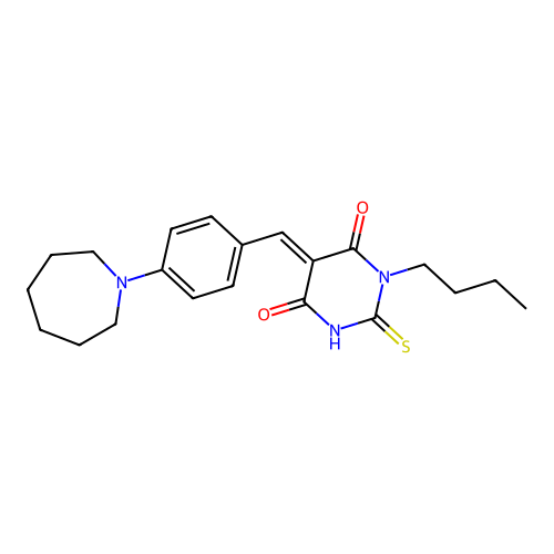 (5E)-5-[4-(azepan-1-yl)benzylidene]-1-butyl-2-sulfanylpyrimidine-4,6(1H,5H)-dione structure