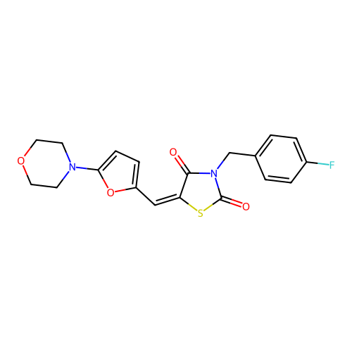 (5E)-3-[(4-fluorophenyl)methyl]-5-[(5-morpholin-4-ylfuran-2-yl)methylidene]-1,3-thiazolidine-2,4-dione structure