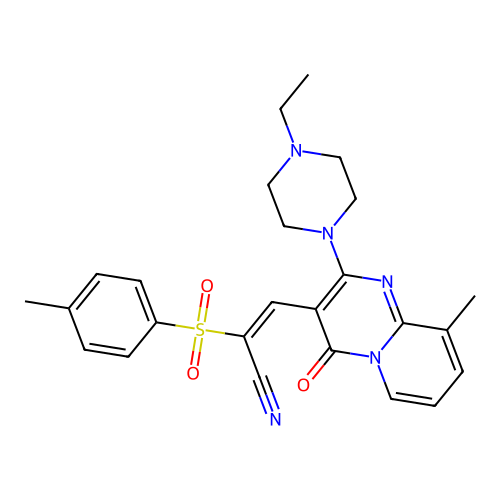 (2E)-3-[2-(4-ETHYLPIPERAZIN-1-YL)-9-METHYL-4-OXO-4H-PYRIDO[1,2-A]PYRIMIDIN-3-YL]-2-(4-METHYLBENZENESULFONYL)PROP-2-ENENITRILE structure