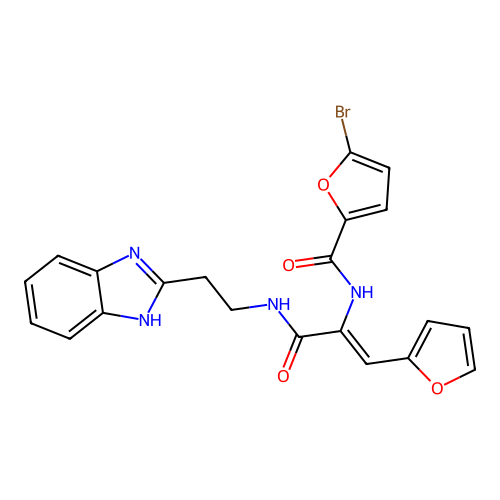 (Z)-N-(3-((2-(1H-benzo[d]imidazol-2-yl)ethyl)amino)-1-(furan-2-yl)-3-oxoprop-1-en-2-yl)-5-bromofuran-2-carboxamide structure