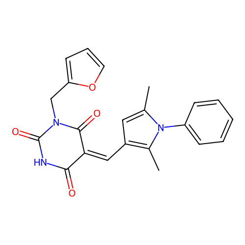 (5Z)-5-[(2,5-dimethyl-1-phenyl-1H-pyrrol-3-yl)methylidene]-3-(furan-2-ylmethyl)-6-hydroxypyrimidine-2,4(3H,5H)-dione structure
