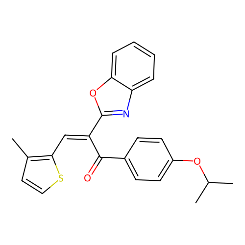 (Z)-2-(1,3-benzoxazol-2-yl)-3-(3-methylthiophen-2-yl)-1-(4-propan-2-yloxyphenyl)prop-2-en-1-one structure