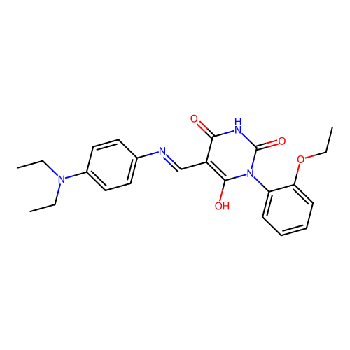 (5E)-5-[[4-(diethylamino)anilino]methylidene]-1-(2-ethoxyphenyl)-1,3-diazinane-2,4,6-trione structure